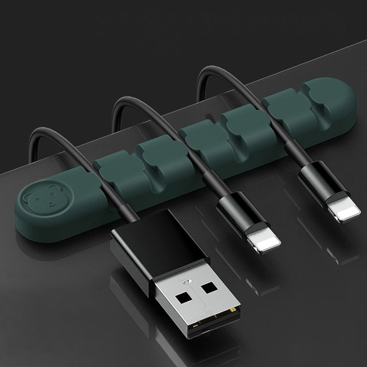6 Holes Bear Silicone Desktop Data Cable Organizing And Fixing Device(Dark Green) by buy2fix