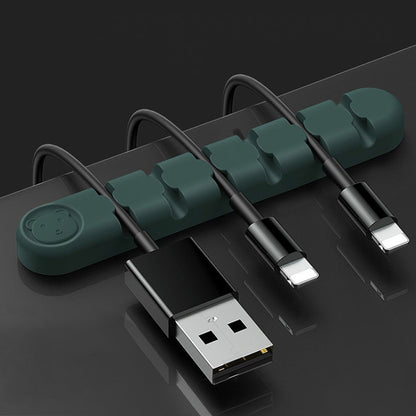 6 Holes Bear Silicone Desktop Data Cable Organizing And Fixing Device(Dark Green) by buy2fix