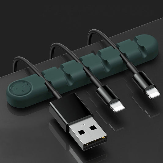 6 Holes Bear Silicone Desktop Data Cable Organizing And Fixing Device(Dark Green) by buy2fix