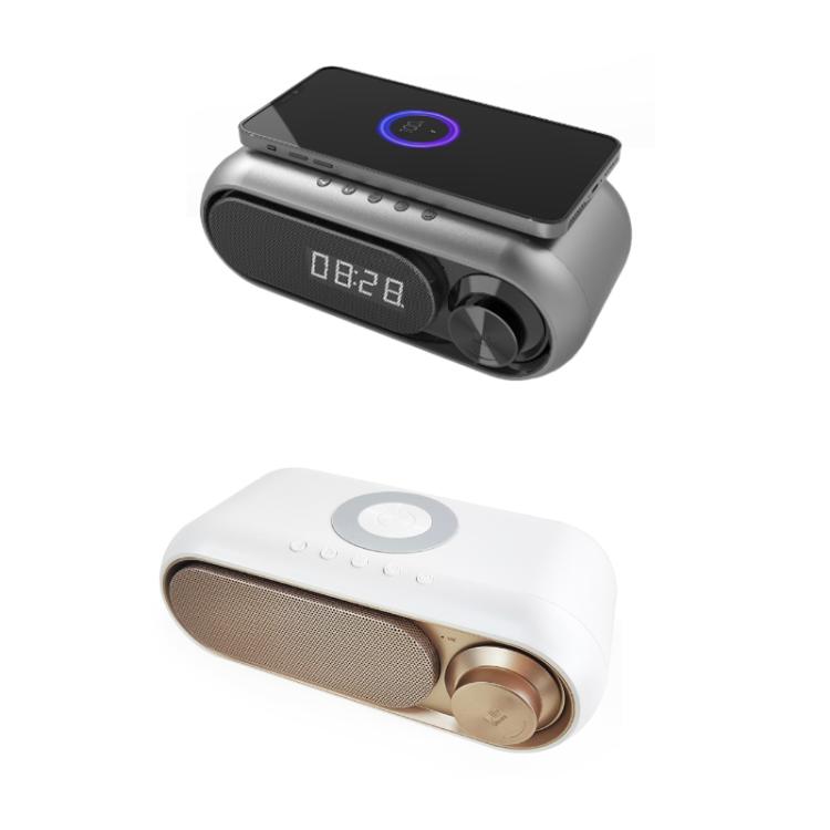 Wireless Charging Bluetooth Speaker Desktop LED Clock(Metallic Gray 15W) - Desktop Speaker by buy2fix | Online Shopping UK | buy2fix