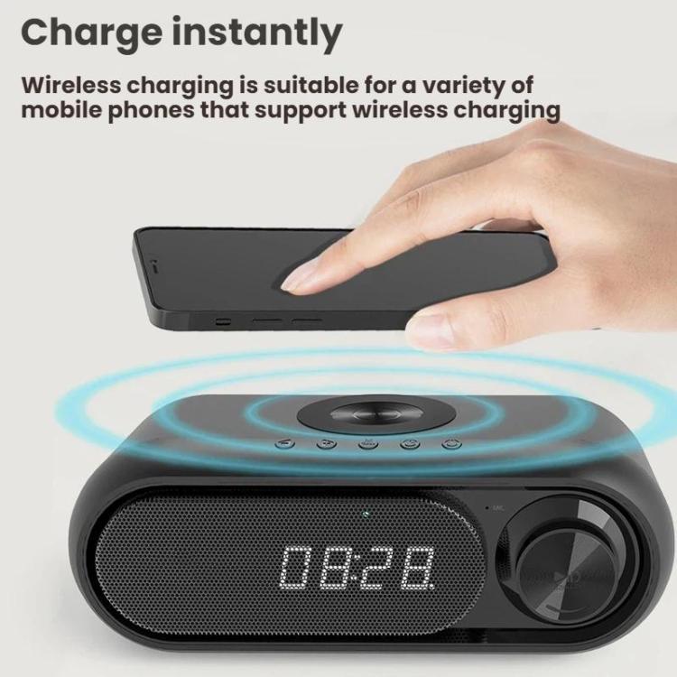Wireless Charging Bluetooth Speaker Desktop LED Clock(Metallic Gray 5W) - Desktop Speaker by buy2fix | Online Shopping UK | buy2fix