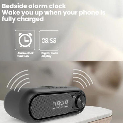 Wireless Charging Bluetooth Speaker Desktop LED Clock(Metallic Gray 5W) - Desktop Speaker by buy2fix | Online Shopping UK | buy2fix