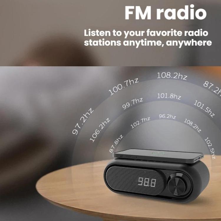 Wireless Charging Bluetooth Speaker Desktop LED Clock(Metallic Gray 15W) - Desktop Speaker by buy2fix | Online Shopping UK | buy2fix