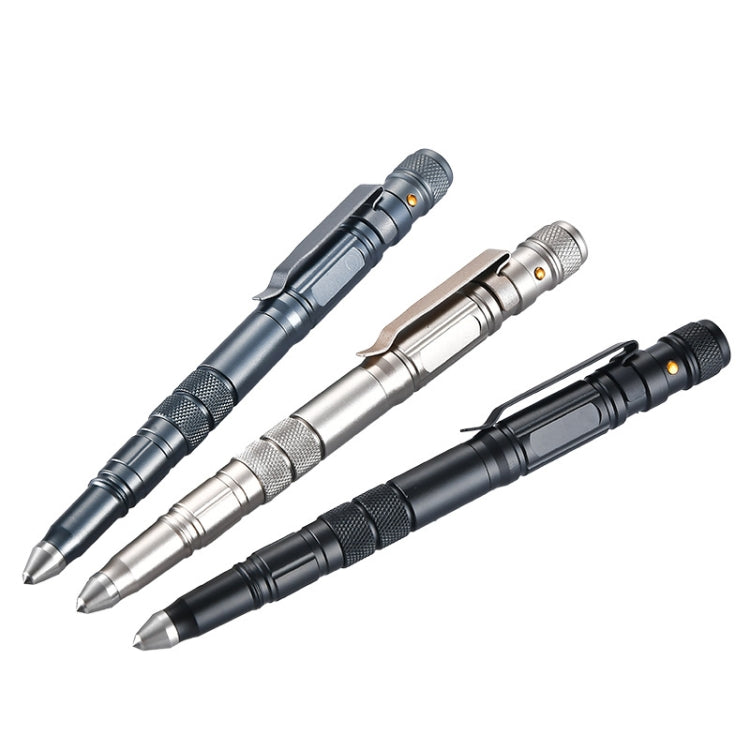 P08 Outdoor LED With Flashing Tungsten Steel Window Breaking Self-Defense Pen(Grey) by buy2fix