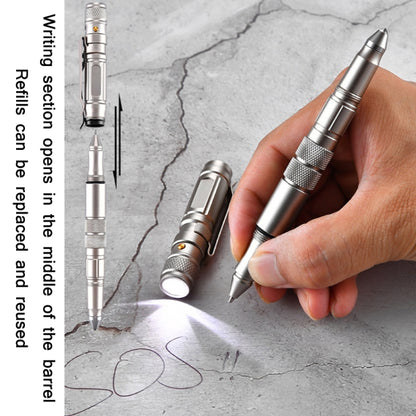 P08 Outdoor LED With Flashing Tungsten Steel Window Breaking Self-Defense Pen(Gold) by buy2fix