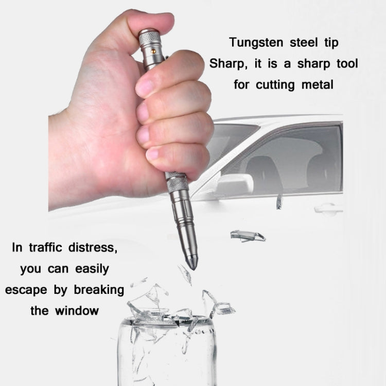 P08 Outdoor LED With Flashing Tungsten Steel Window Breaking Self-Defense Pen(Grey) by buy2fix