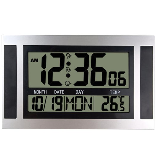 Large Screen LCD Wall Clock Minimalist Electronic Alarm Clock(Silver+Black) - Wall Clock by buy2fix | Online Shopping UK | buy2fix