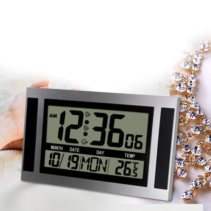 Large Screen LCD Wall Clock Minimalist Electronic Alarm Clock(Silver+Black) - Wall Clock by buy2fix | Online Shopping UK | buy2fix