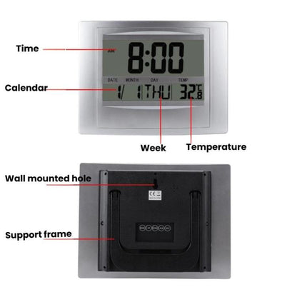 Home Big Screen Display Digital Electronic Wall Clock Living Room Temperature Clock(Silver) - Wall Clock by buy2fix | Online Shopping UK | buy2fix