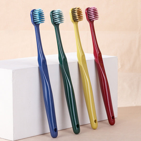 2 Sets RAOYI Widescreen Adult Home Use Soft Bamboo Charcoal Toothbrush(Red Green+Yellow Blue)