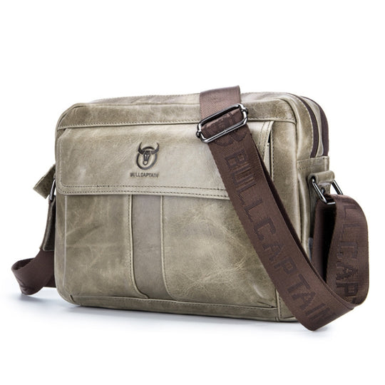 BULL CAPTAIN  Double Layer Leather One Shoulder Messenger Bag For Men(Beige)