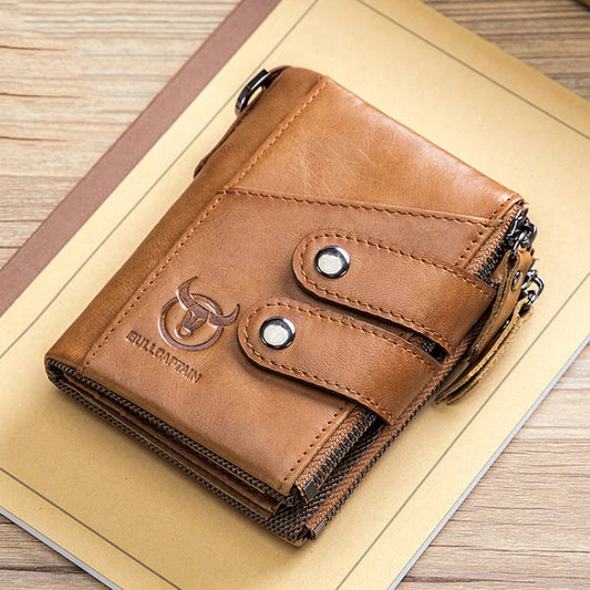 BULL CAPTAIN  Leather Three-fold Zipper Wallet For Men(Yellow Brown) - Wallets by BULL CAPTAIN | Online Shopping UK | buy2fix