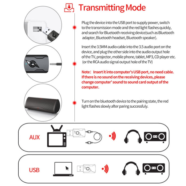 5.0 Bluetooth Transmitter AUX Receiver USB Dual Output Computer Audio Adapter by buy2fix