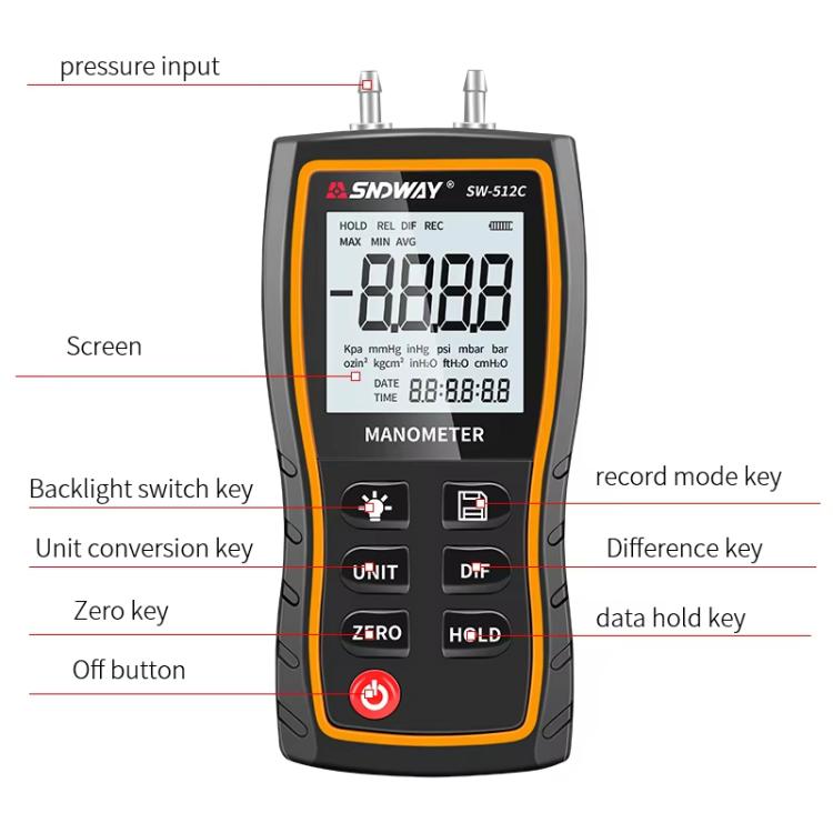 SNDWAY SW-512C Digital Handheld Differential Pressure Gauge Negative Pressure Tester - Other Tester Tool by SNDWAY | Online Shopping UK | buy2fix
