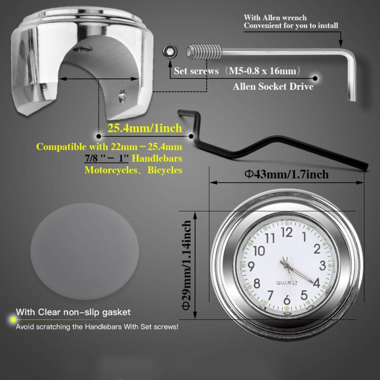 Aluminum Alloy Plating Motorcycle Handlebar Clock(Black Shell Black Background) - Electrical Instruments by buy2fix | Online Shopping UK | buy2fix