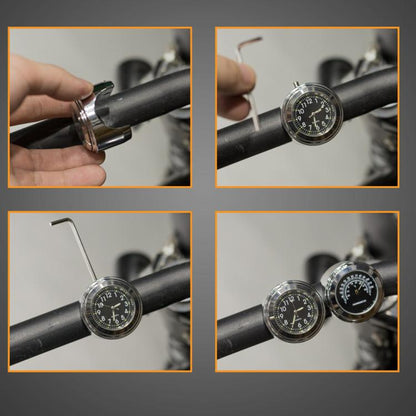 Aluminum Alloy Plating Motorcycle Handlebar Clock(Black Shell Black Background) - Electrical Instruments by buy2fix | Online Shopping UK | buy2fix