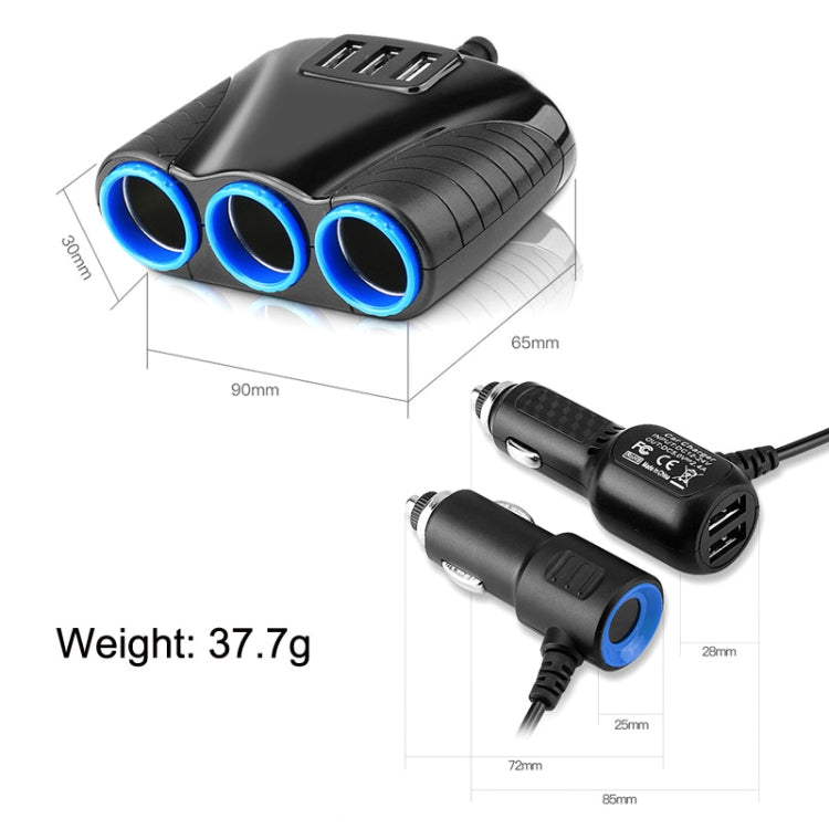 120W Multifunctional USB 3 In 1 Car Cigarette Lighter Car Charger, Style: 3 Ports(Blue Black) - Cigar Socket by buy2fix | Online Shopping UK | buy2fix