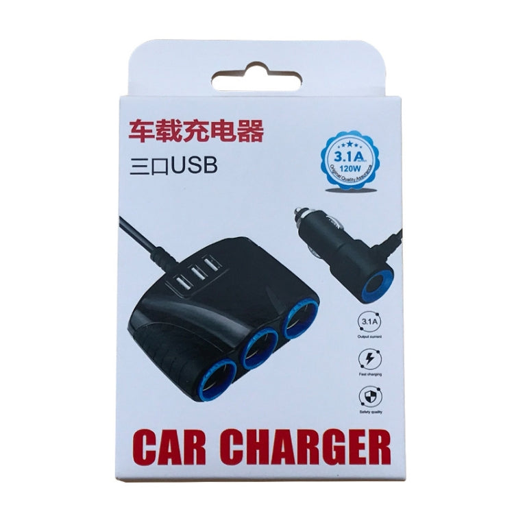 120W Multifunctional USB 3 In 1 Car Cigarette Lighter Car Charger, Style: 3 Ports(Blue Black) - Cigar Socket by buy2fix | Online Shopping UK | buy2fix