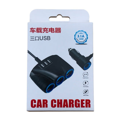 120W Multifunctional USB 3 In 1 Car Cigarette Lighter Car Charger, Style: 3 Ports(Blue Black) - Cigar Socket by buy2fix | Online Shopping UK | buy2fix