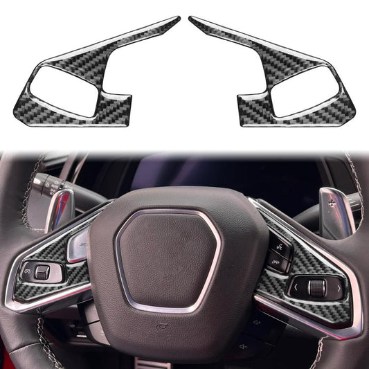 For Chevrolet Corvette C8 2pcs /Set Steering Wheel Button Frame Sticker(Black) - Car Interior Mouldings by buy2fix | Online Shopping UK | buy2fix