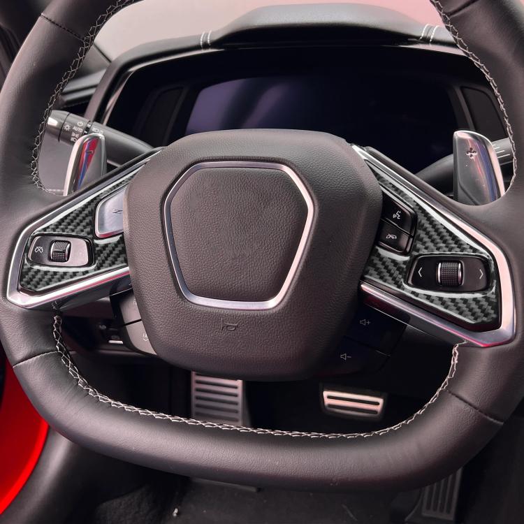 For Chevrolet Corvette C8 2pcs /Set Steering Wheel Button Frame Sticker(Black) - Car Interior Mouldings by buy2fix | Online Shopping UK | buy2fix