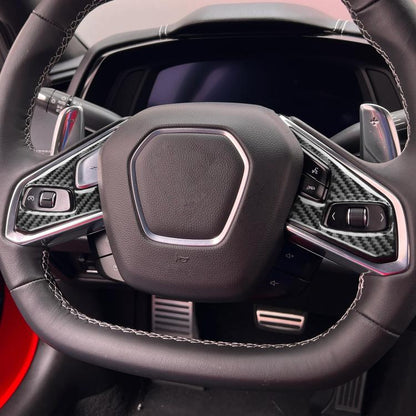 For Chevrolet Corvette C8 2pcs /Set Steering Wheel Button Frame Sticker(Black) - Car Interior Mouldings by buy2fix | Online Shopping UK | buy2fix