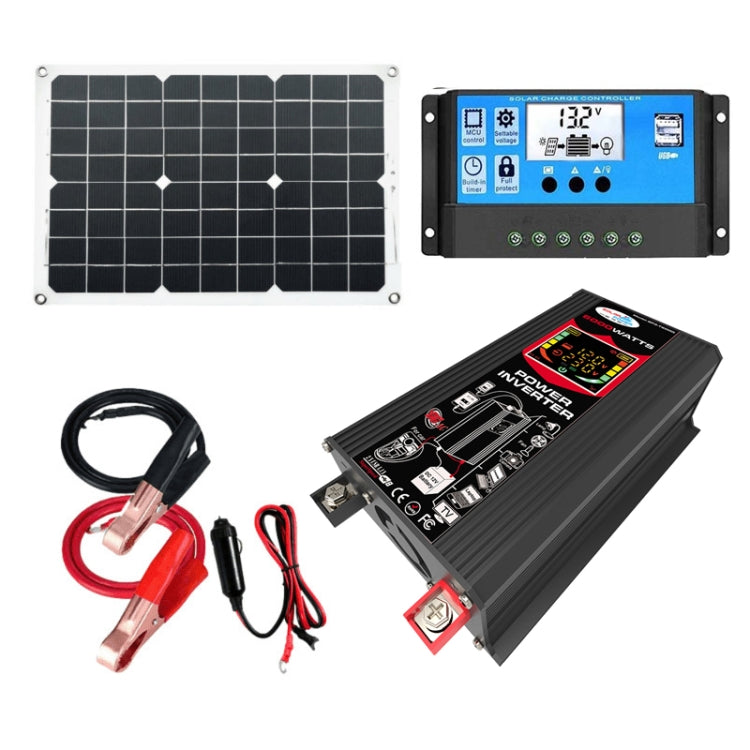 Tang 3 Generations Home Solar Generator Inverter+30A Controller+18W 12V Solar Panel, Specification: Black 12V To 110V by buy2fix