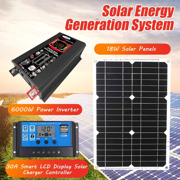 Tang 3 Generations Home Solar Generator Inverter+30A Controller+18W 12V Solar Panel, Specification: Black 12V To 110V by buy2fix