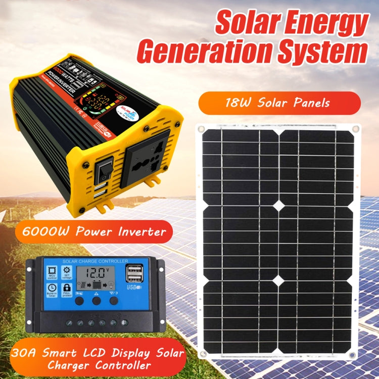 Saga 3 Generations Home Solar Generator Inverter+30A Controller+18W 12V Solar Panel, Specification: Black 12V To 220V by buy2fix