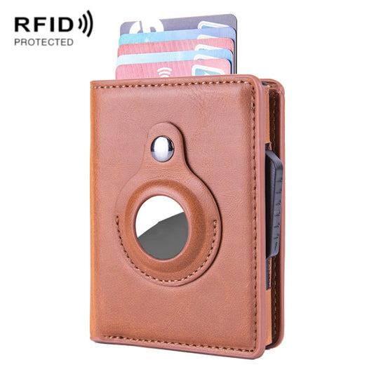X-80 RFID Anti-theft Brushed Leather Card Holder For AirTag(Apricot) - Wallet Series by buy2fix | Online Shopping UK | buy2fix