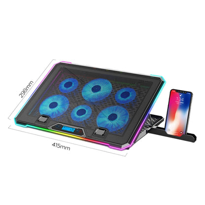 ICE COOREL K15 6-Fans Adjustable LCD Screen Laptop Stand Radiator With RGB Atmosphere Light(Black) by ICE COOREL