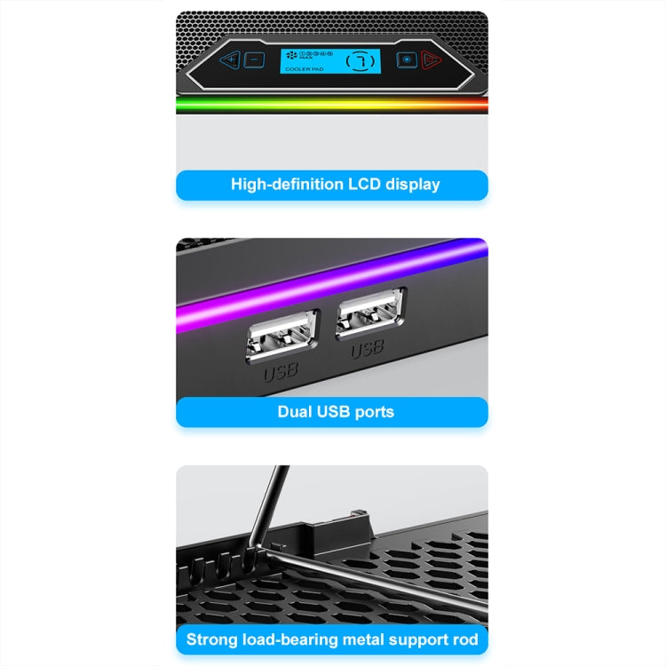 ICE COOREL K15 6-Fans Adjustable LCD Screen Laptop Stand Radiator With RGB Atmosphere Light(Black) by ICE COOREL