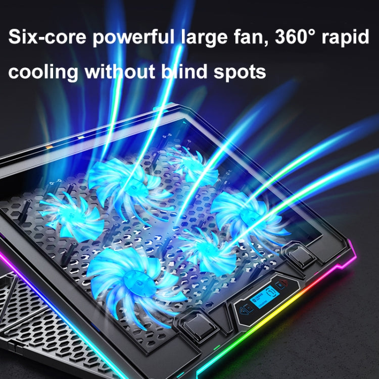 ICE COOREL K15 6-Fans Adjustable LCD Screen Laptop Stand Radiator With RGB Atmosphere Light(Black) by ICE COOREL