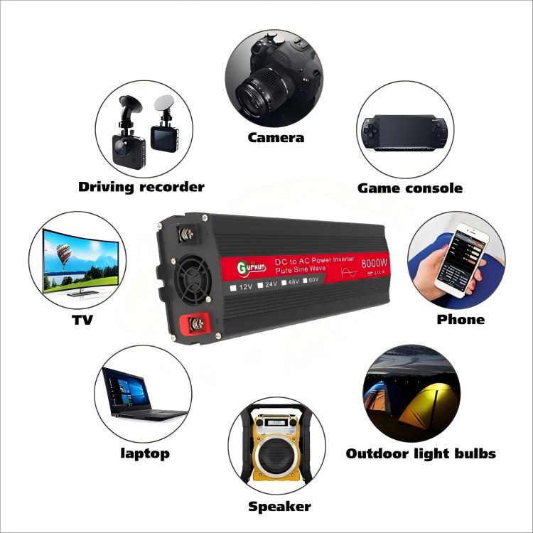 Gurxun 8000W High Power Household Car Sine Wave Inverter, Specification: 12V To 220V - Pure Sine Wave by Gurxun | Online Shopping UK | buy2fix