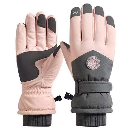 1 Pair Outdoor Cycling Sports Cold and Windproof Warm Finger Gloves, Style: Female Type (Pink Gray) - Full Finger Gloves by buy2fix | Online Shopping UK | buy2fix