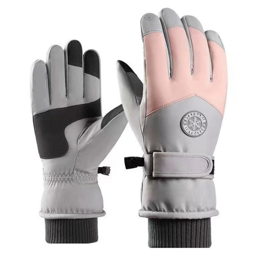 1 Pair Outdoor Cycling Sports Cold and Windproof Warm Finger Gloves, Style: Female Type (Gray Pink) - Full Finger Gloves by buy2fix | Online Shopping UK | buy2fix