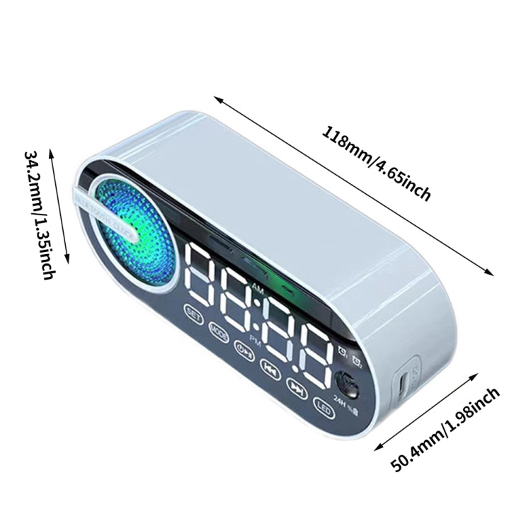 RBT-G30 Mirror Colorful Light Subwoofer Bluetooth Alarm Clock Audio, Spec: Voice Version (White) - Desktop Speaker by buy2fix | Online Shopping UK | buy2fix