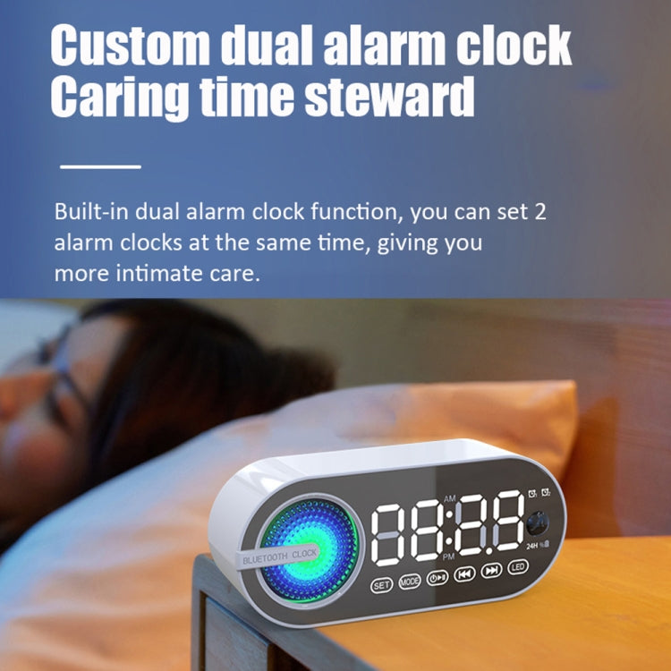 RBT-G30 Mirror Colorful Light Subwoofer Bluetooth Alarm Clock Audio, Spec: Voice Version (White) - Desktop Speaker by buy2fix | Online Shopping UK | buy2fix