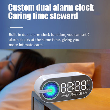 RBT-G30 Mirror Colorful Light Subwoofer Bluetooth Alarm Clock Audio, Spec: Voice Version (White) - Desktop Speaker by buy2fix | Online Shopping UK | buy2fix