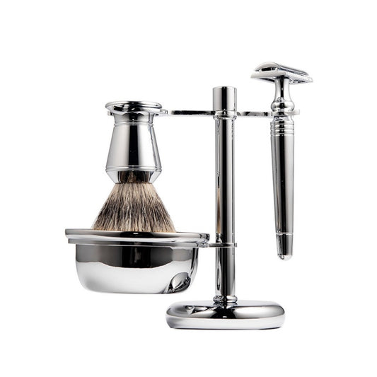 Men Manual Vintage Metal Shaver Stand Set(Silver) - Shavers & Accessories by buy2fix | Online Shopping UK | buy2fix