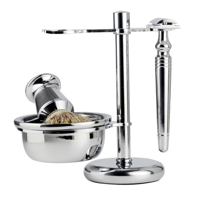 Men Manual Vintage Metal Shaver Stand Set(Silver) - Shavers & Accessories by buy2fix | Online Shopping UK | buy2fix