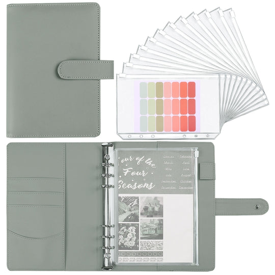 A5 Macaron Notebook PU Loose-leaf Cash Budget Handbook(Gray)
