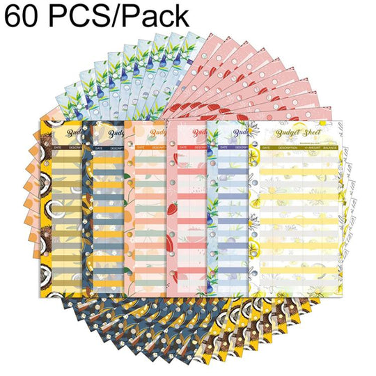 60 Sheets Cash Budget Card Loose-leaf Bookkeeping Replacement Core(Fruits)