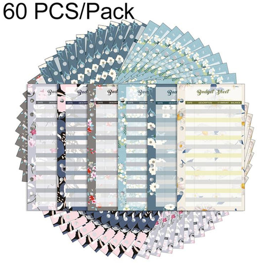 60 Sheets Cash Budget Card Loose-leaf Bookkeeping Replacement Core(Small Floral)