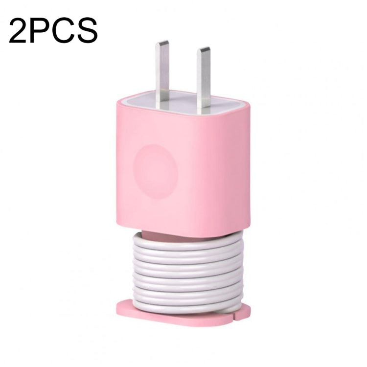 For iPhone 11/12 18W/20W Power Adapter 2pcs Protective Case Cover Data Cable Organizer(Pink) by buy2fix