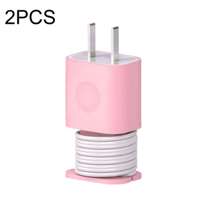 For iPhone 11/12 18W/20W Power Adapter 2pcs Protective Case Cover Data Cable Organizer(Pink) by buy2fix