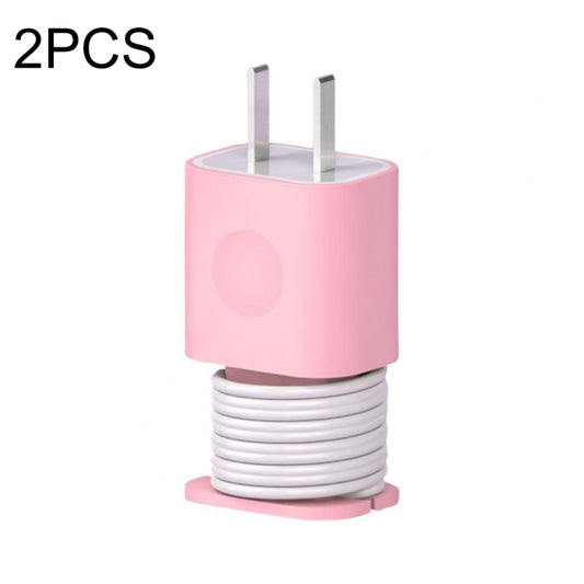 For iPhone 11/12 18W/20W Power Adapter 2pcs Protective Case Cover Data Cable Organizer(Pink) by buy2fix