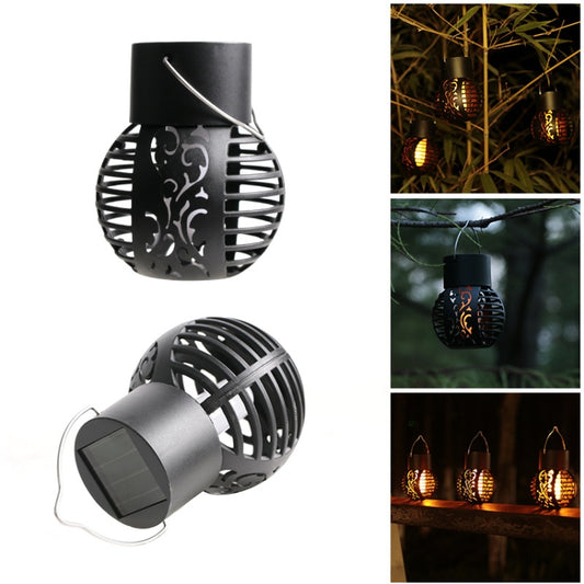 2 PCS Solar Simulation Flame Hollow Ball Hanging Lights Balcony Decorative Lights(Black) by buy2fix
