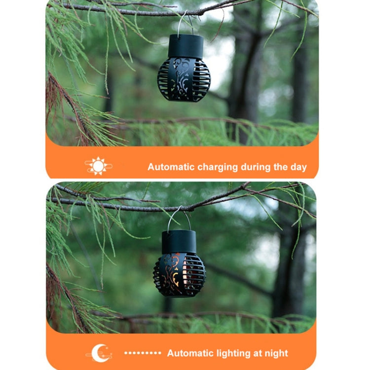 2 PCS Solar Simulation Flame Hollow Ball Hanging Lights Balcony Decorative Lights(Black) by buy2fix