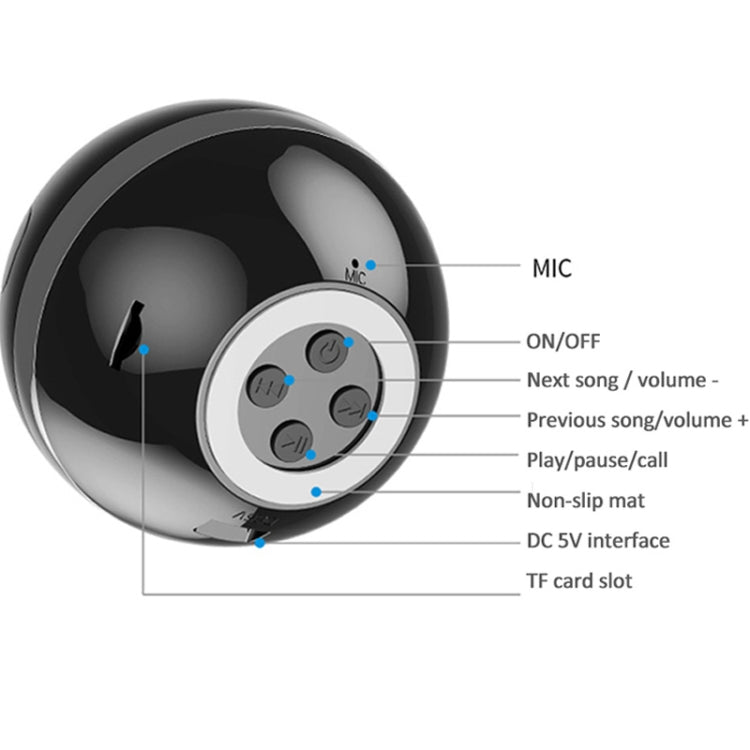 GS009 Bluetooth 4.2 Round Ball Small Speaker With Colorful Light Support TF Card / FM(Black) - Desktop Speaker by buy2fix | Online Shopping UK | buy2fix